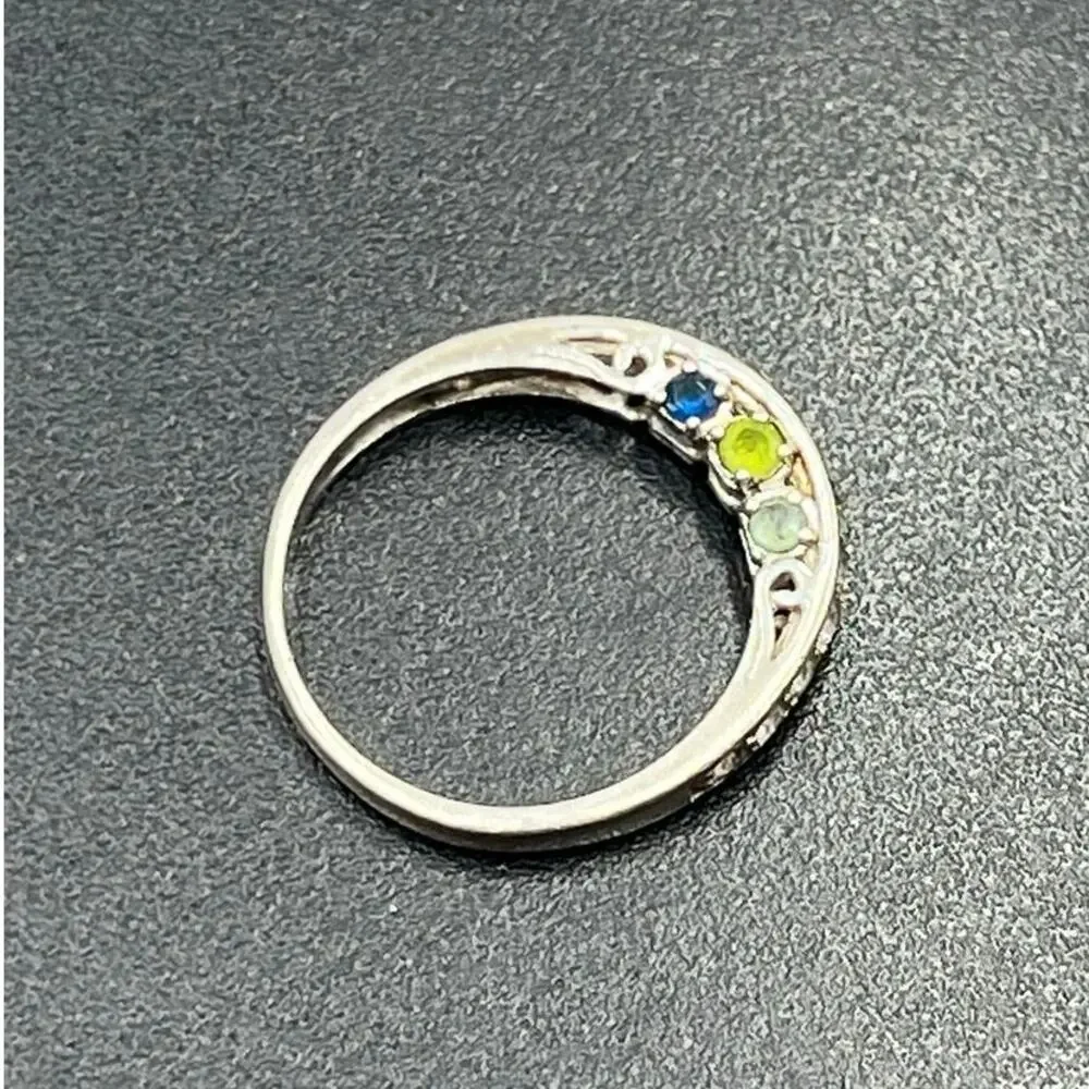 M M‎ Signed Sterling Silver 925 Multicolor CZ Half Eternity Band Ring Sz 6.25